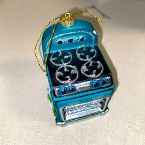 Retro Kitchen Oven Stove  Christmas Ornament Teal Glittery Bakery‎ Baker Themed